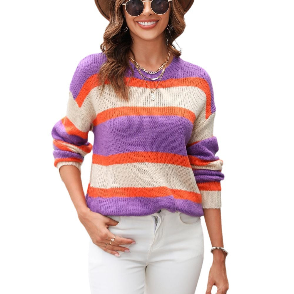 Wide Striped Knit Pullover Sweater – Base Layer Knitwear