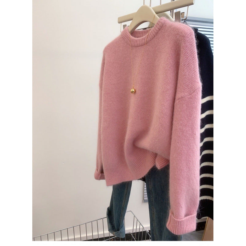 Leisure Milk Round Neck Sweater for Women