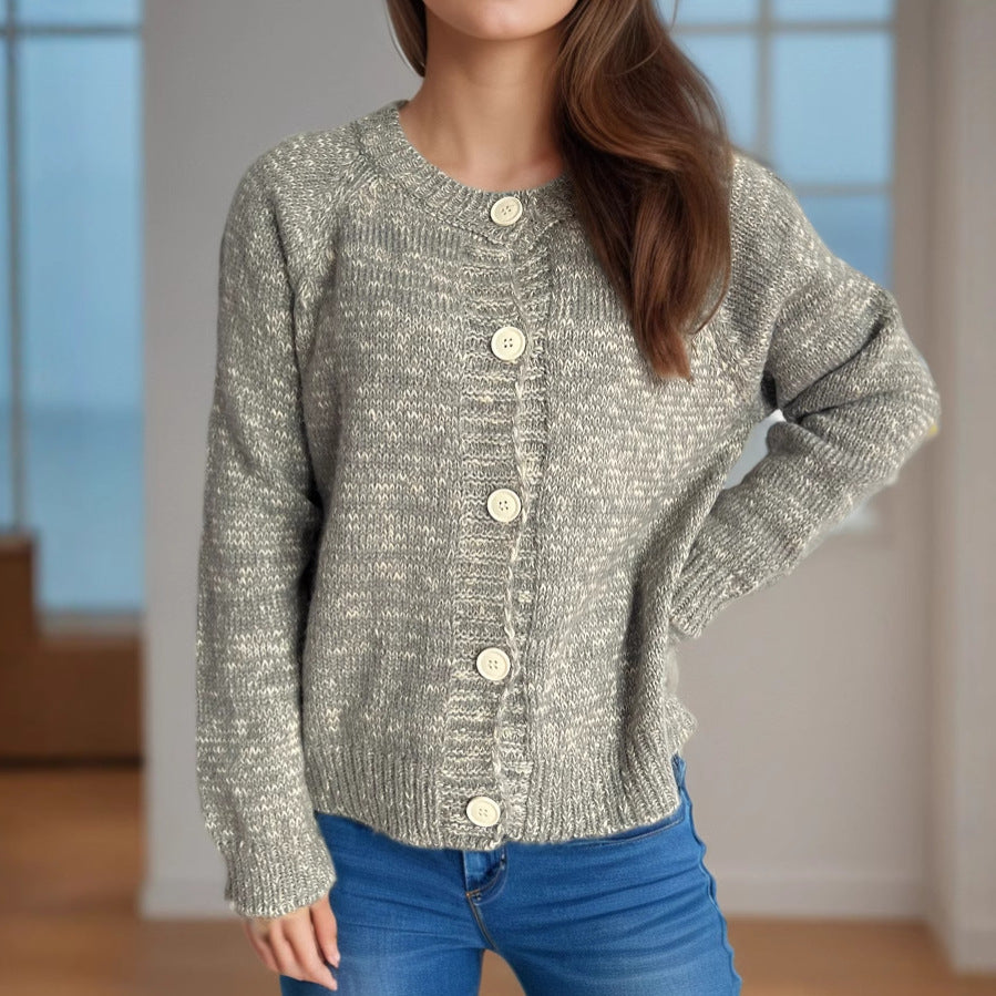 Round Neck Long Sleeve Casual Stitching Cardigan