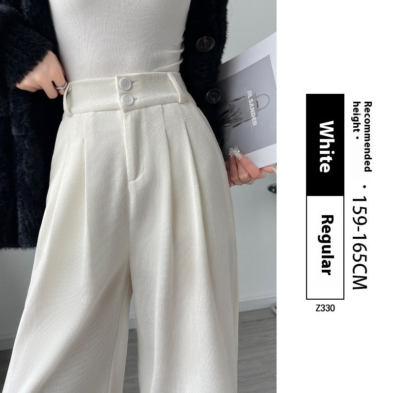 Women's White Corduroy Wide-Leg Pants with Narrow Straight Fit