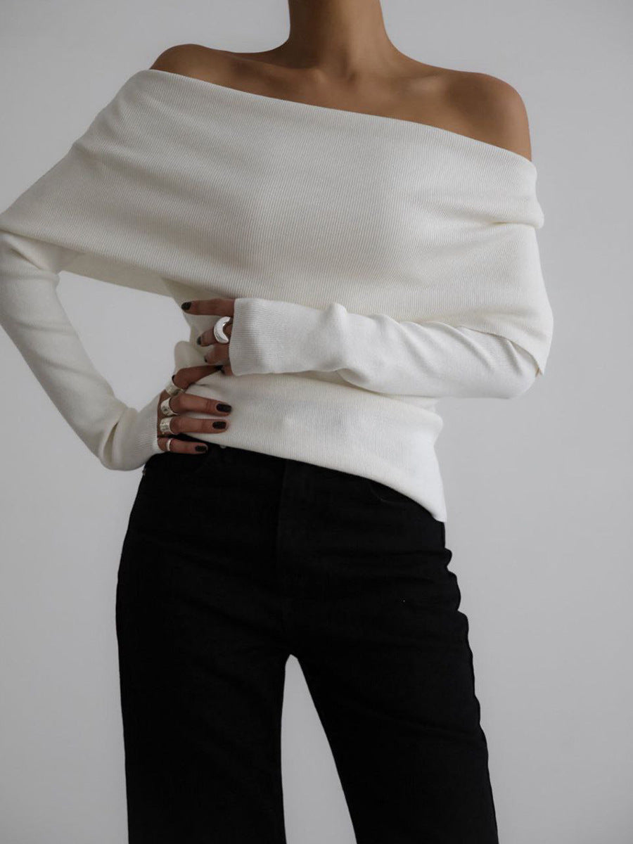 Women's Off-Shoulder Long Sleeve Knitted Bottoming Shirt