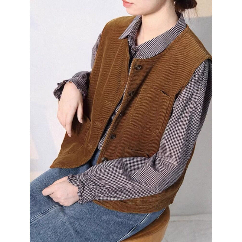 Retro Elegant Women's Corduroy Vest Coat