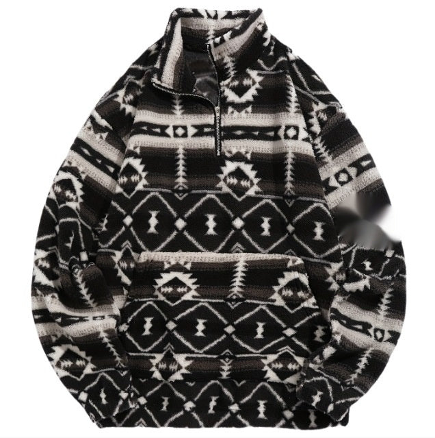 Women's Ethnic-Style Printed Fleece Sweater – Fashionable and Cozy