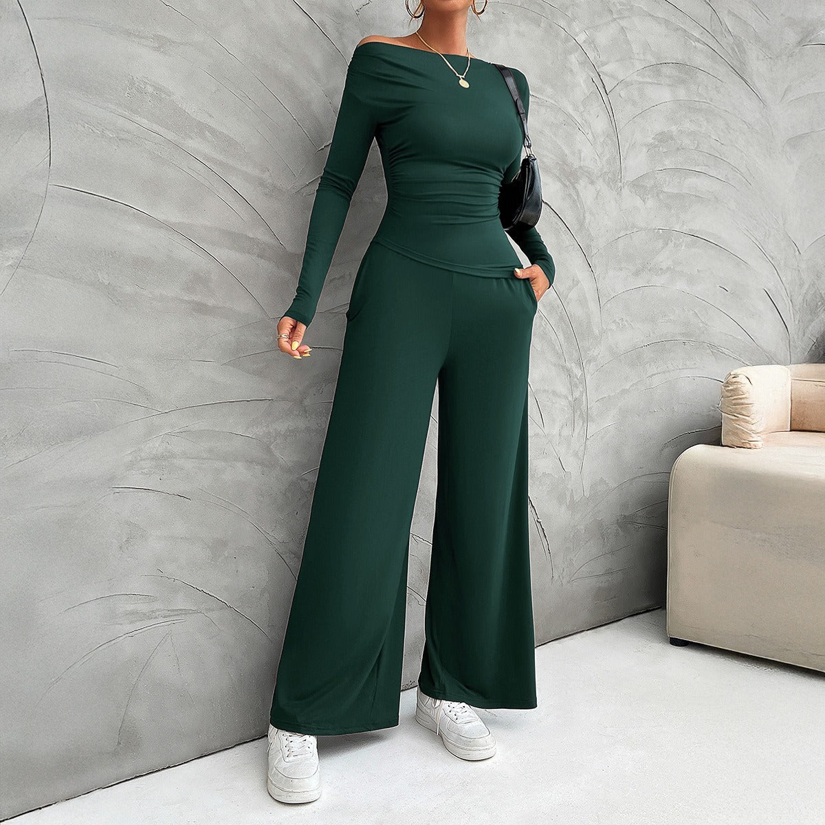 Women's Fashionable Fitted Long Sleeve Top and Pants Suit