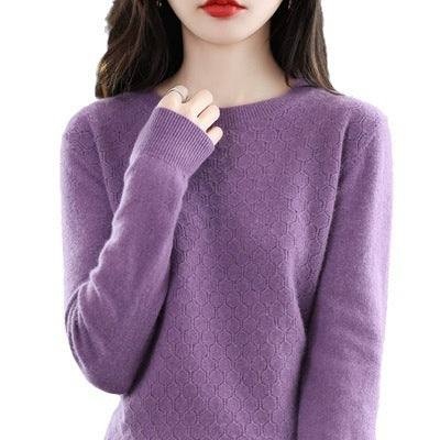 Women's Pure Wool Round Neck Pullover Sweater - Loose Fit