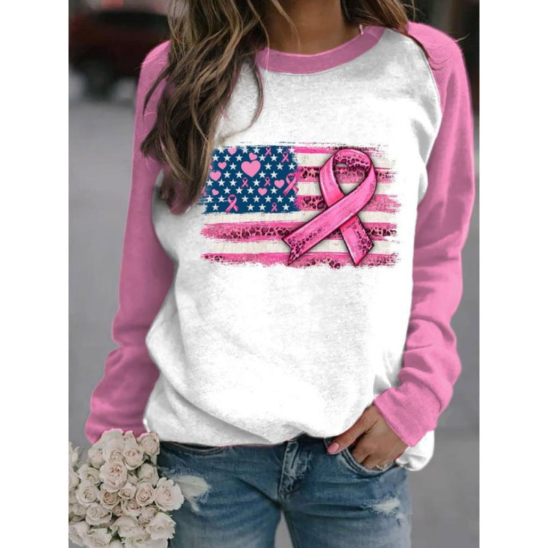 Women's Printed Crew Neck Sweater with Long Sleeves