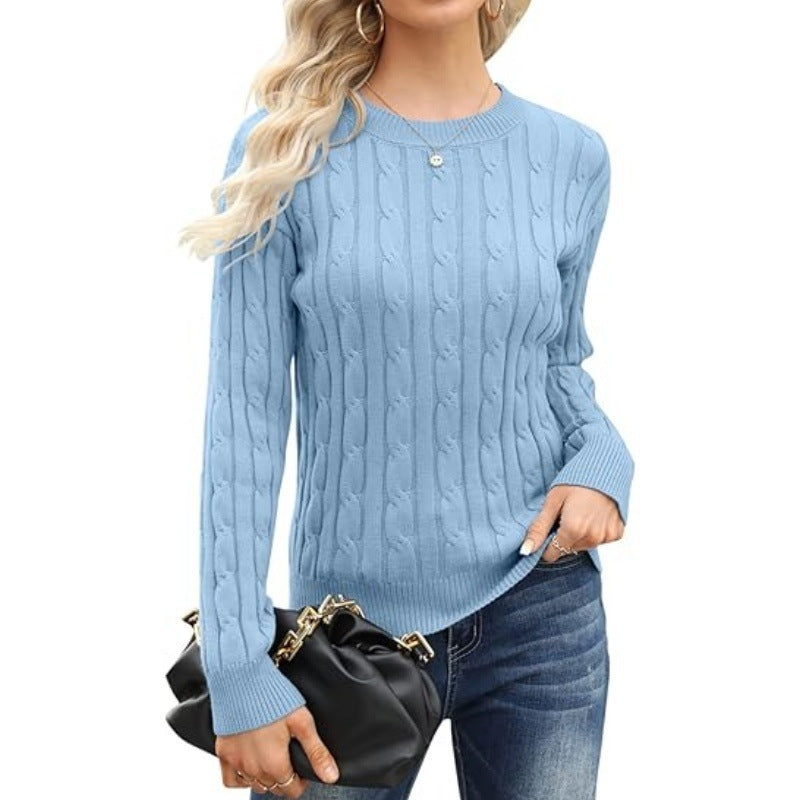 Solid Color Round Neck Pullover Sweater - Women's Long-Sleeve Base Layer