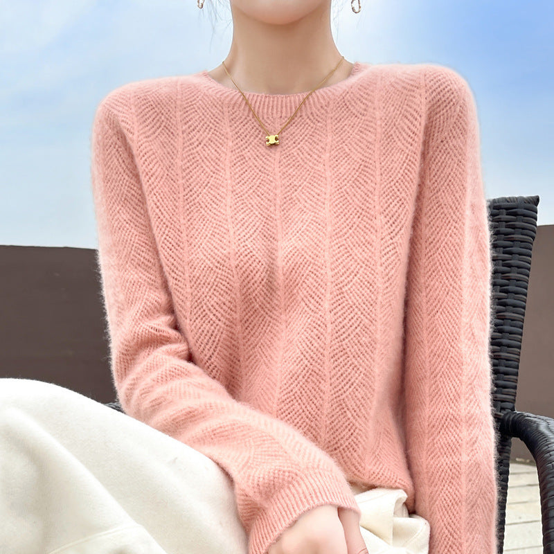 Women's Pure Wool Hollow-Out Round Neck Sweater