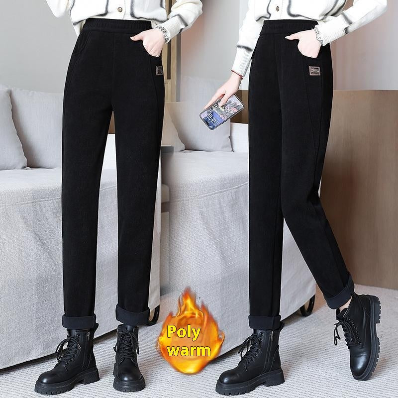 High-Waist Velvet Padded Slimming Casual Pants, Warm and Fashionable Trousers