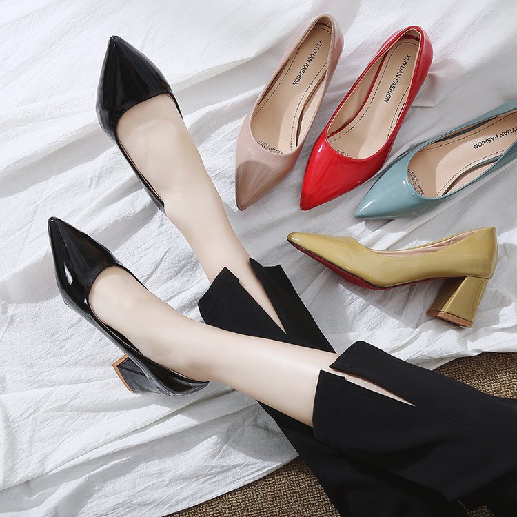 New Summer Pointed Toe Shallow High Heels with Thick Heel