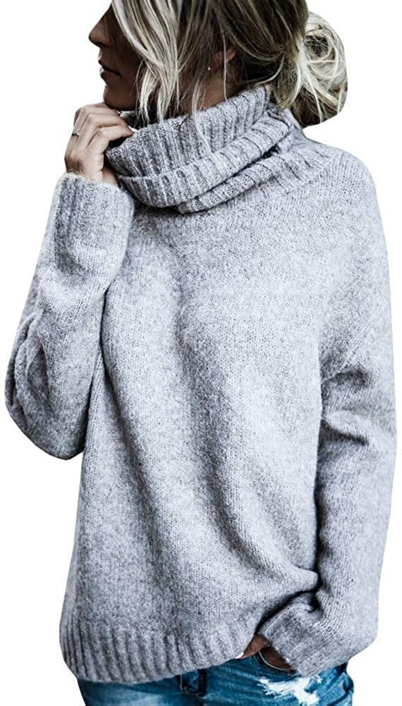 Women's Fashion Core-Spun Yarn Turtleneck Long Sleeve Knitted Pullover Sweater