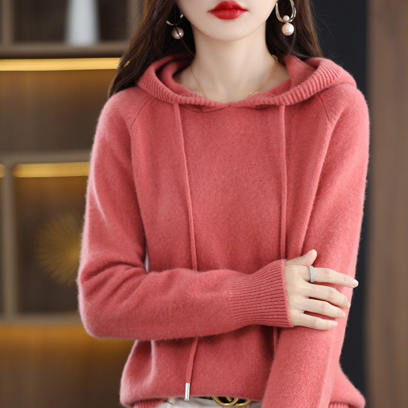 Loose Drawstring Hooded Knitted Hoodie – Casual Solid Color Pullover Outerwear