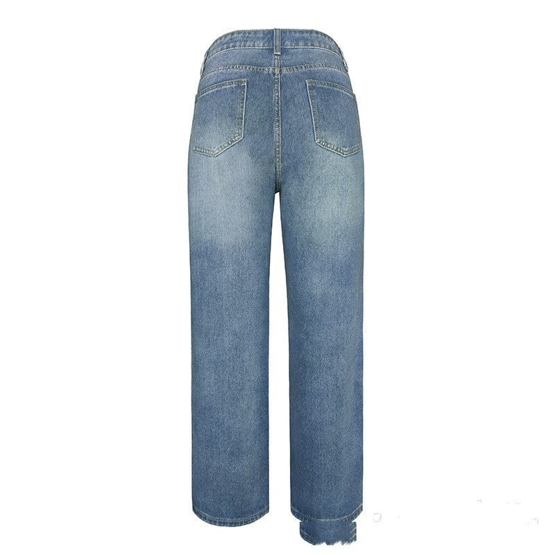 Women's Loose Mid-Waist Casual Straight-Leg Jeans