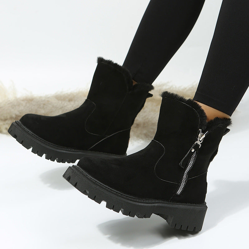 Trendy Women's Short Suede Fur Snow Boots for Winter