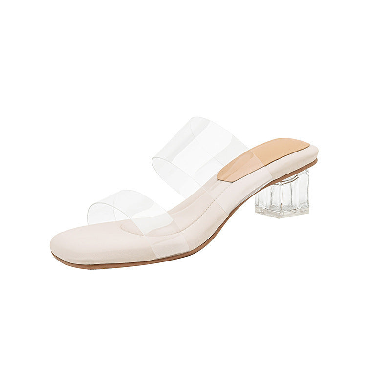 Women's Slip-On Sandals – Summer Crystal Design with Chunky Heel