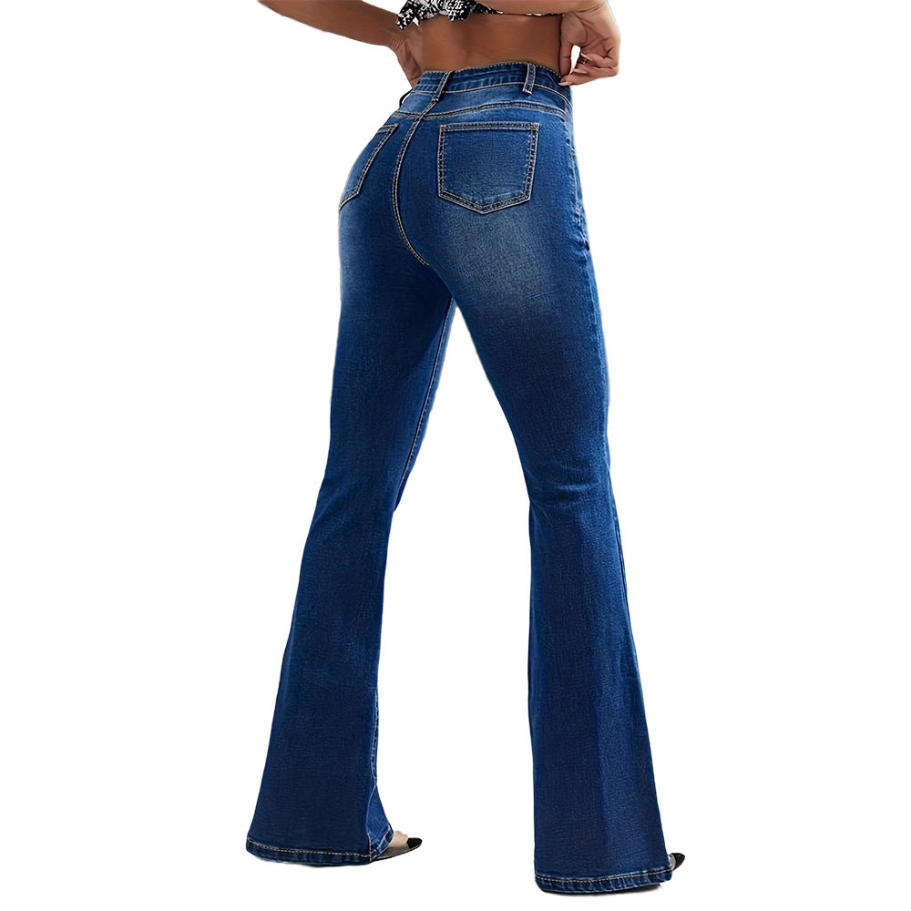 New High Waist Micro Pull American Jeans with Single Breasted Design