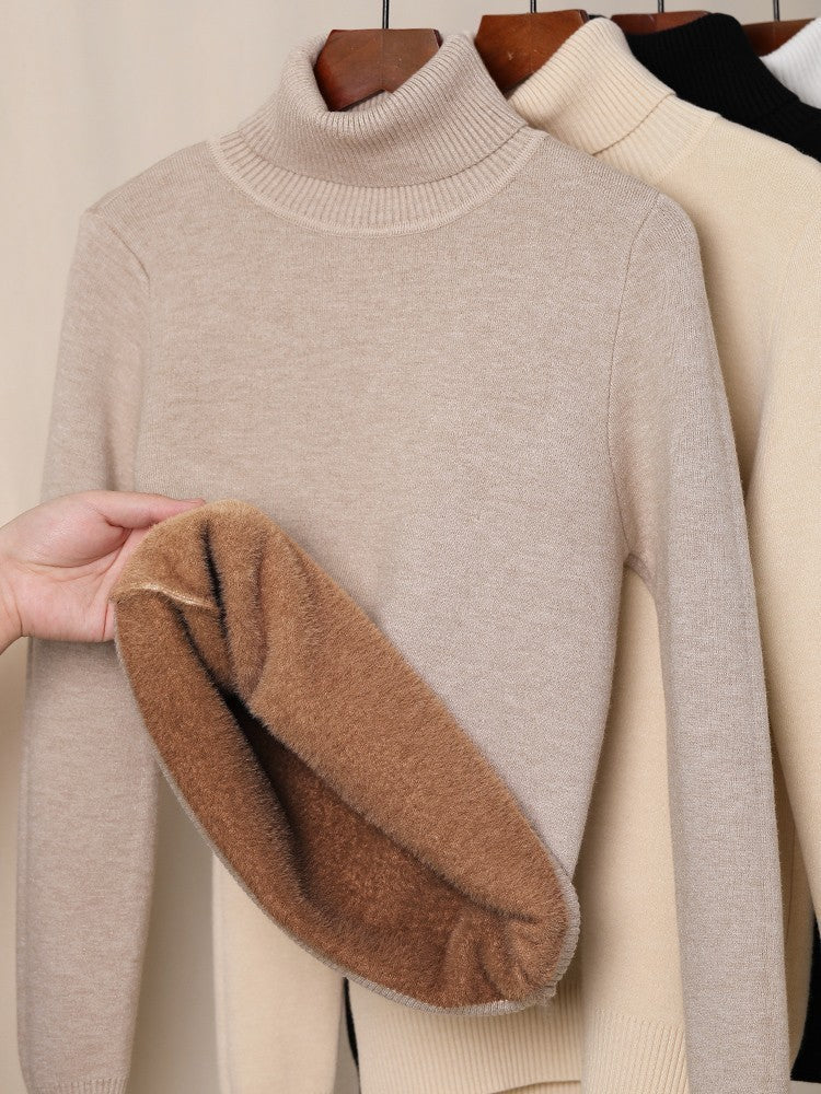 Fleece-Lined Thick Turtleneck Sweater for Women