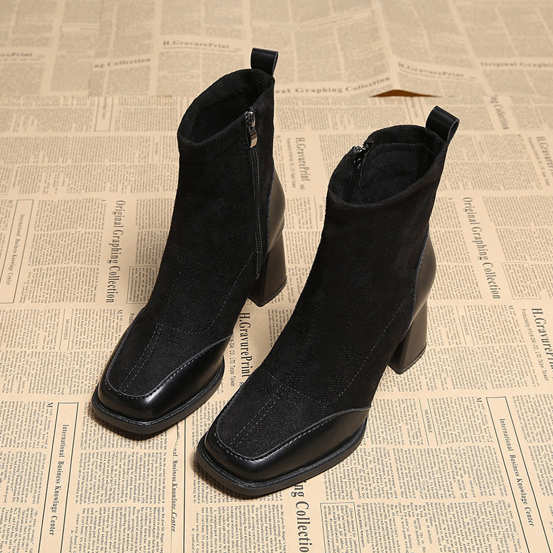 British Style Chunky Heel Booties for Wide Feet