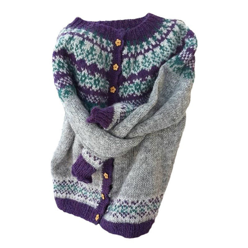 Women's 3D Digital Printed Knitted Cardigan Coat