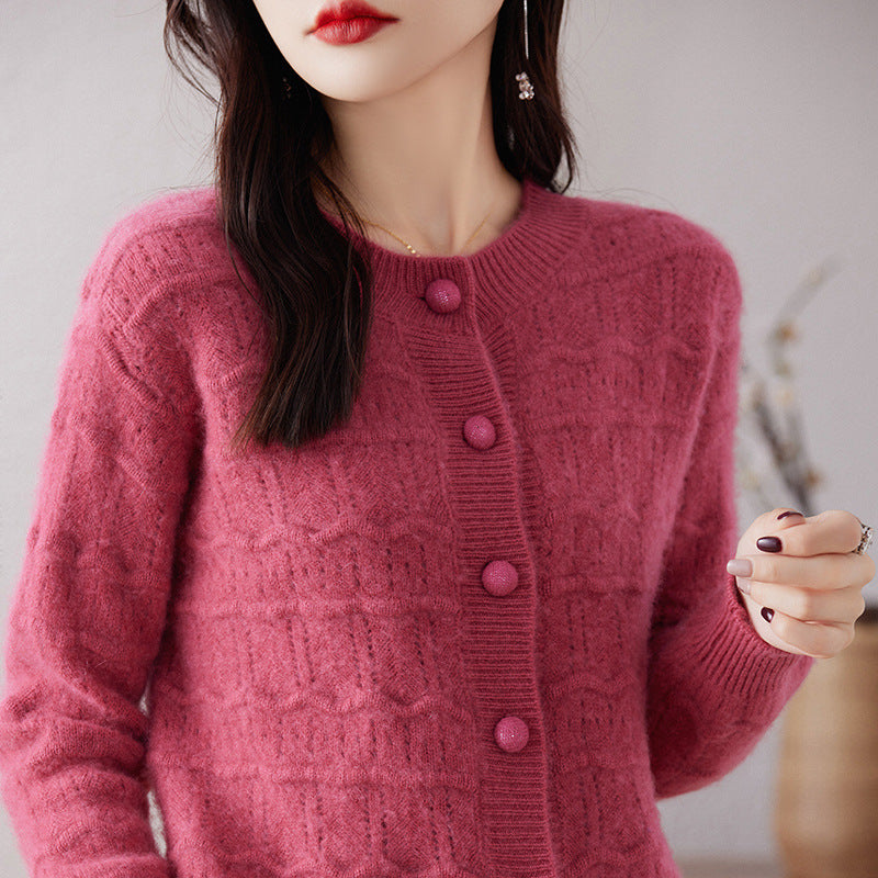 Women's New Round Neck Cardigan Sweater