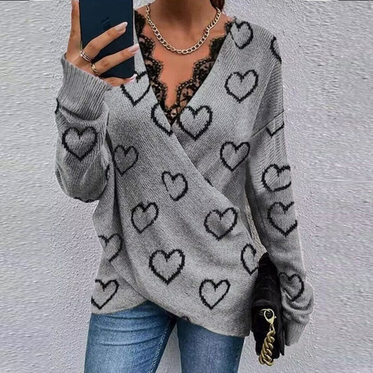 Lace-Trim Printed Long-Sleeve Top