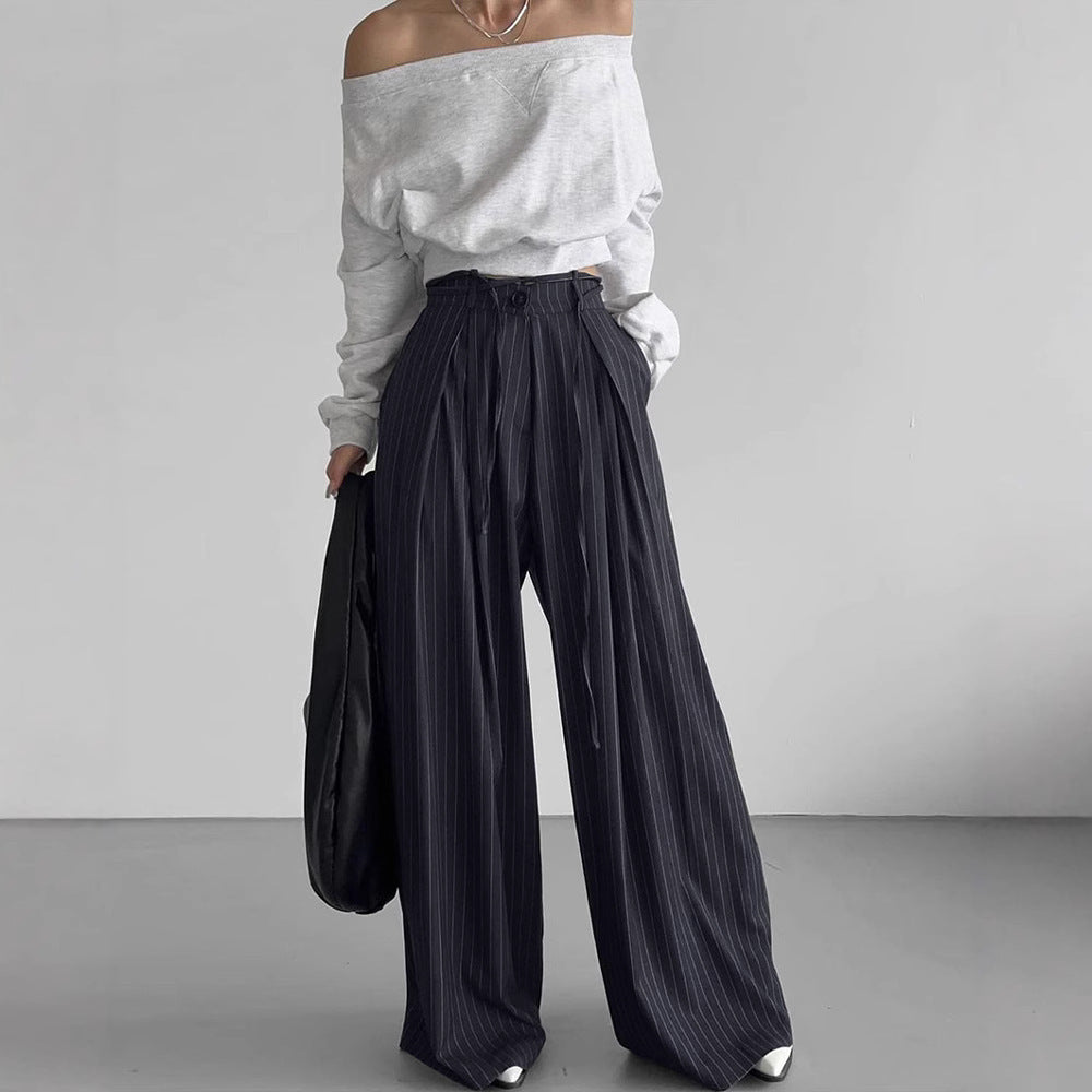 High-Waisted Striped Loose-Fit Pants