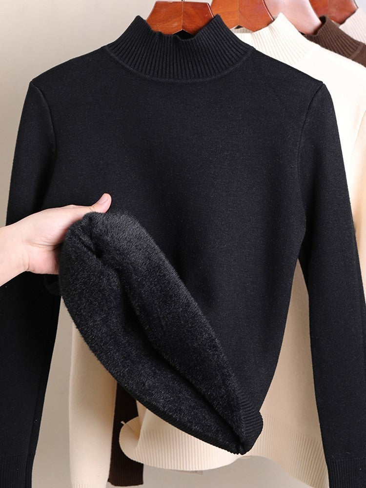 Fleece-Lined Thick Turtleneck Sweater for Women