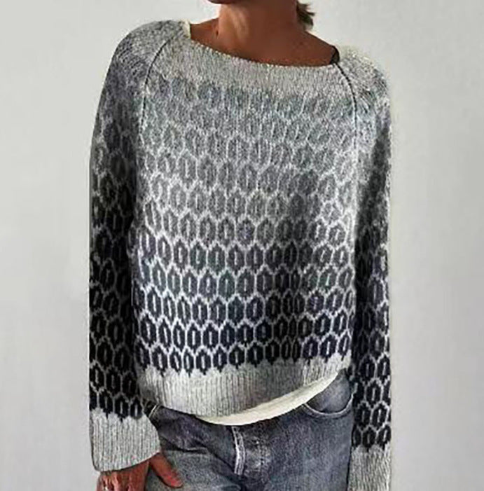 Women's Round Neck Loose-Fit Multicolor Fashion Pullover Sweater