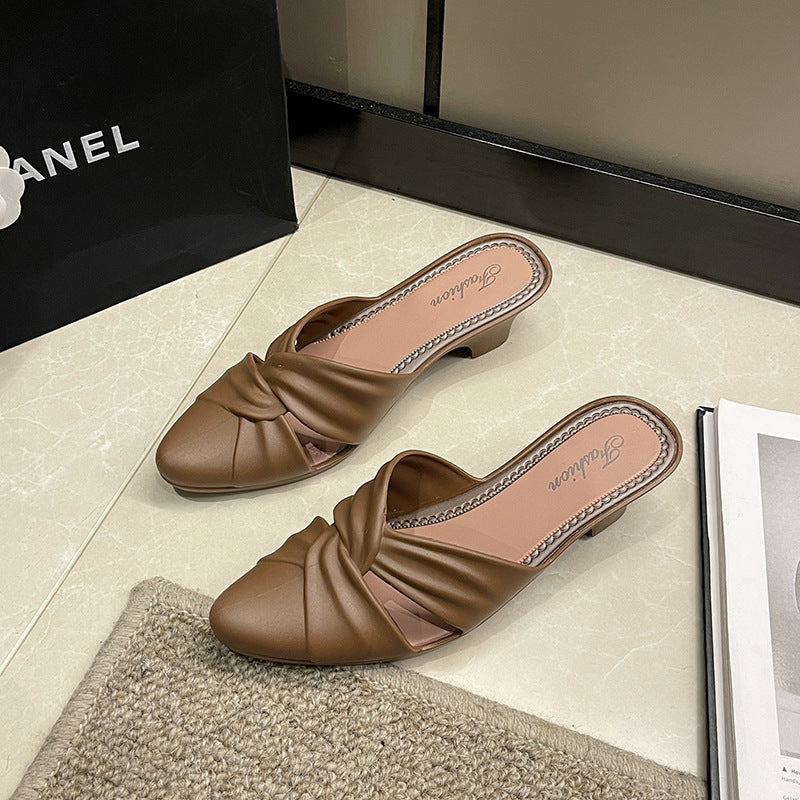 Summer Fashion Pointed-Toe Solid Color Semi-Slippers