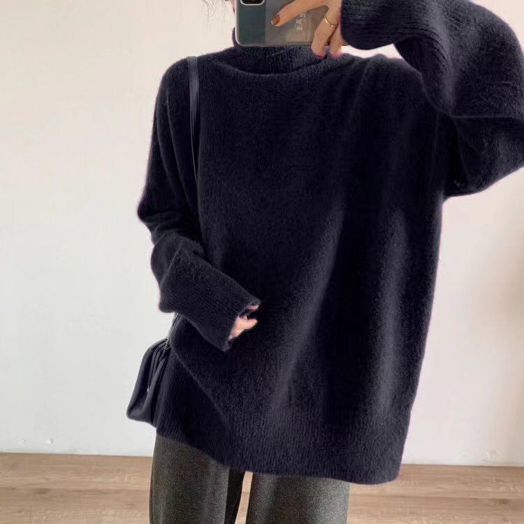 Women's Soft Turtleneck Sweater, Solid Color and Relaxed Fit