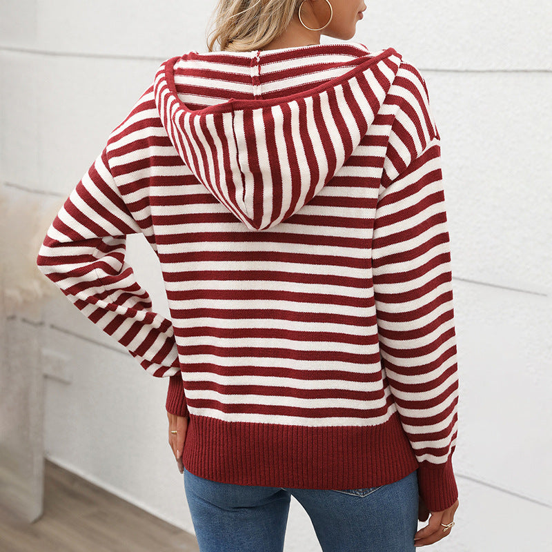 Women's V-Neck Striped Knit Pullover Sweater