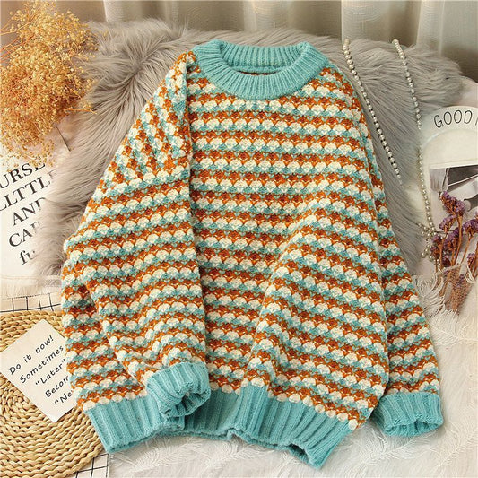 Soft Plaid Coarse Yarn Sweater Loose Fit for Autumn and Winter