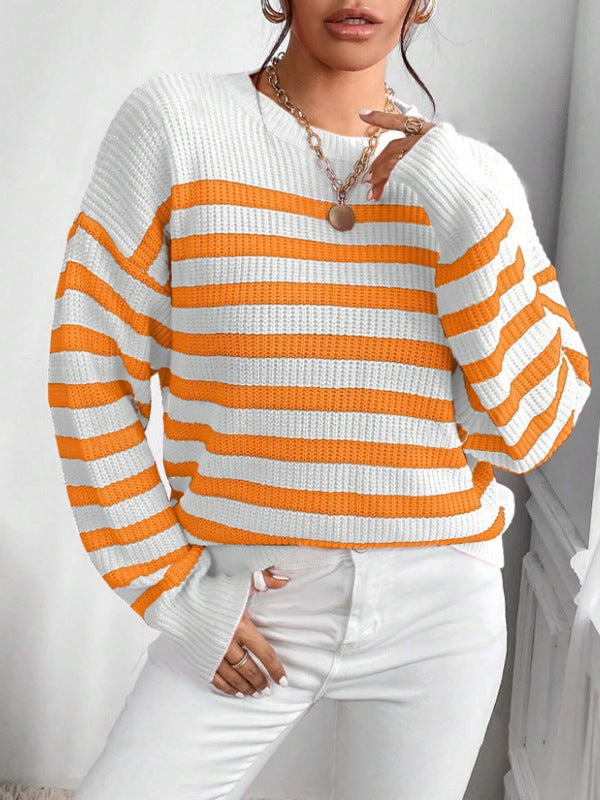 Women's Classic Striped Knit Top with Inner Layer Design