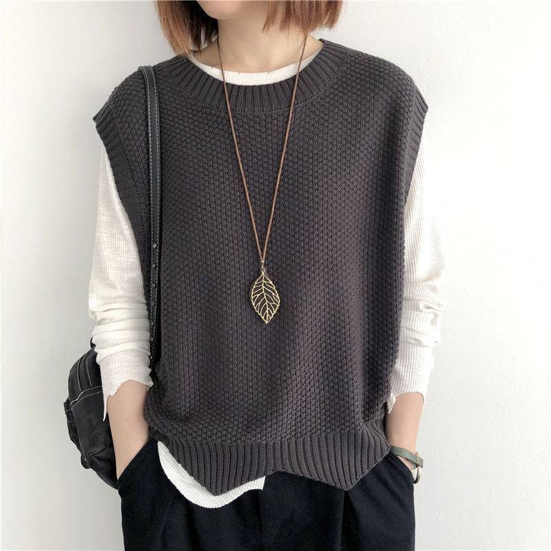 Women's Knitted Vest – Solid Color, Loose Round Neck, Irregular Pullover Short Crop Top Outerwear