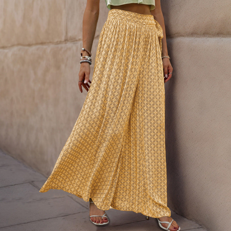 Women's Lace-Printed Flared Wide-Leg Pants