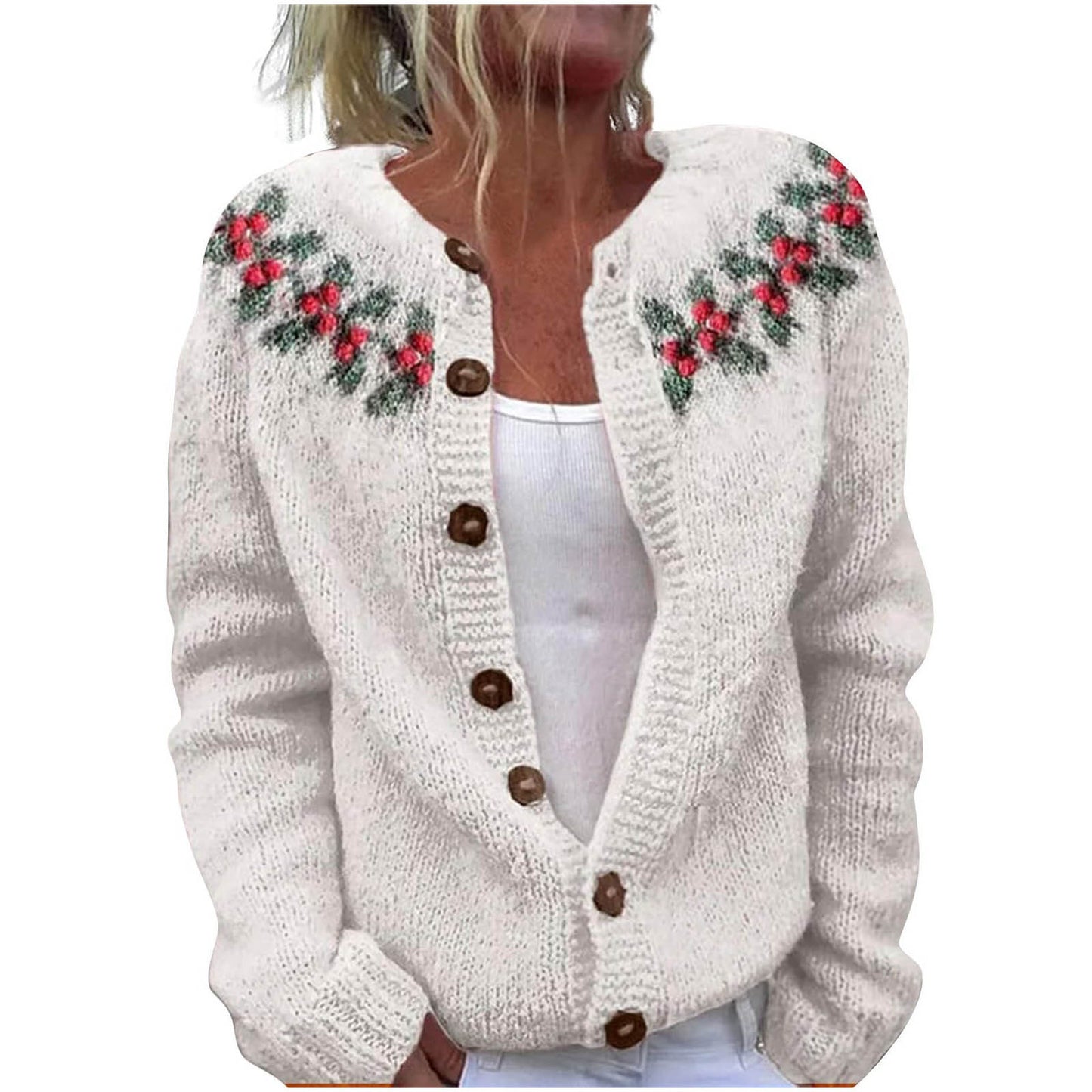 Women's 3D Digital Printing Cardigan – Knitted Coat with Imitation Sweater Design