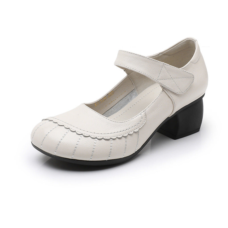 Velcro Low-Cut Genuine Leather Women's Pumps in Plus Size 43