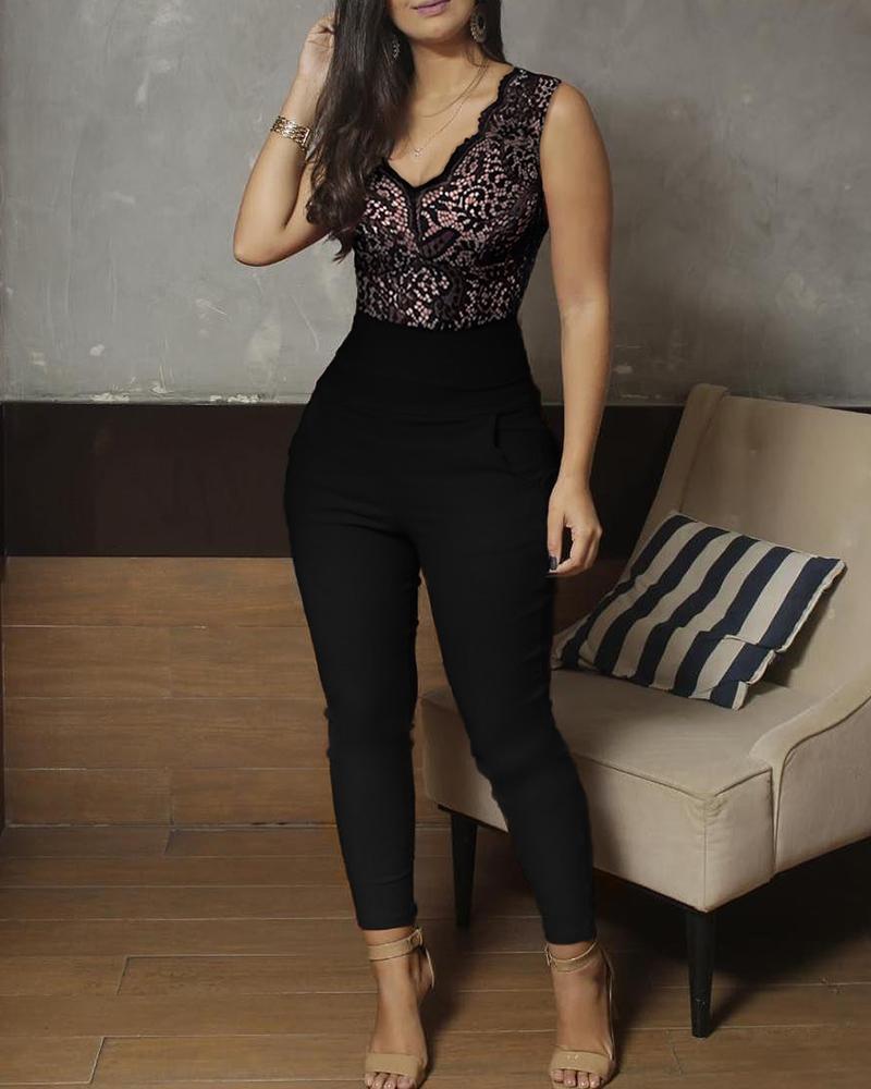 New Arrival V-neck Lace Jumpsuit – Stylish and Elegant for Women