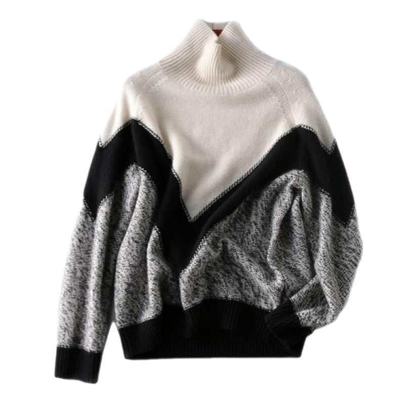 Women's Color-Block Turtleneck Sweater – Stylish and Versatile Bottoming Top