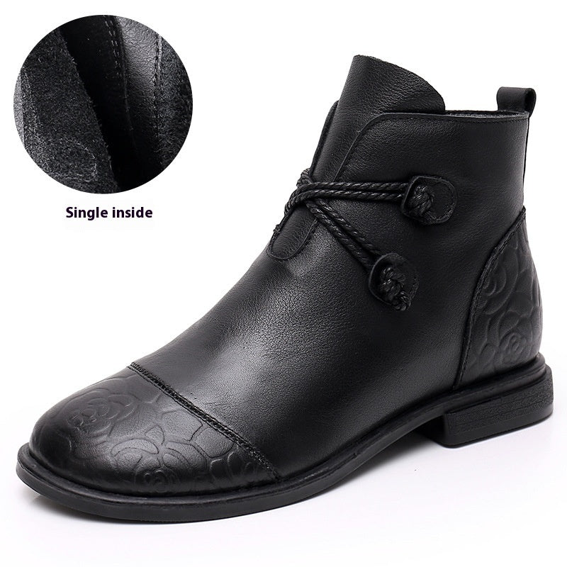 Plus Size Flat Leather Tube Ankle Boots