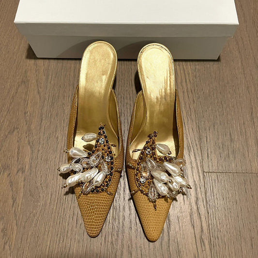 Women's Gold Closed-Toe Slippers