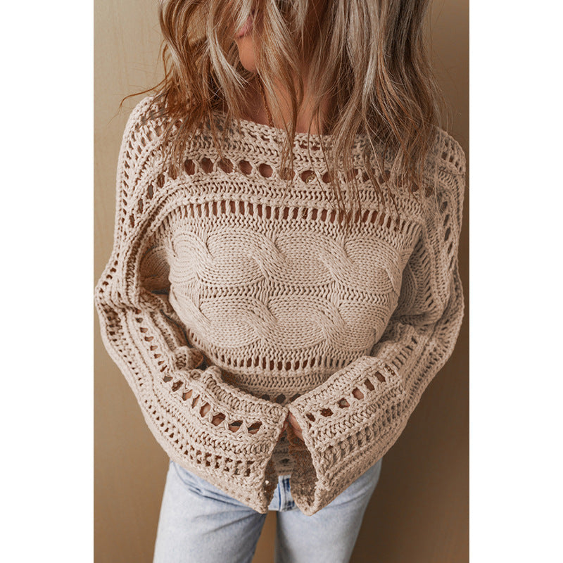 Women's Round Neck Knitted Long-Sleeve Pullover Sweater