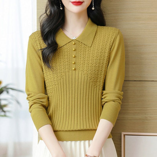 Beaded Lapel Knit Sweater for Women - Youthful and Stylish Design