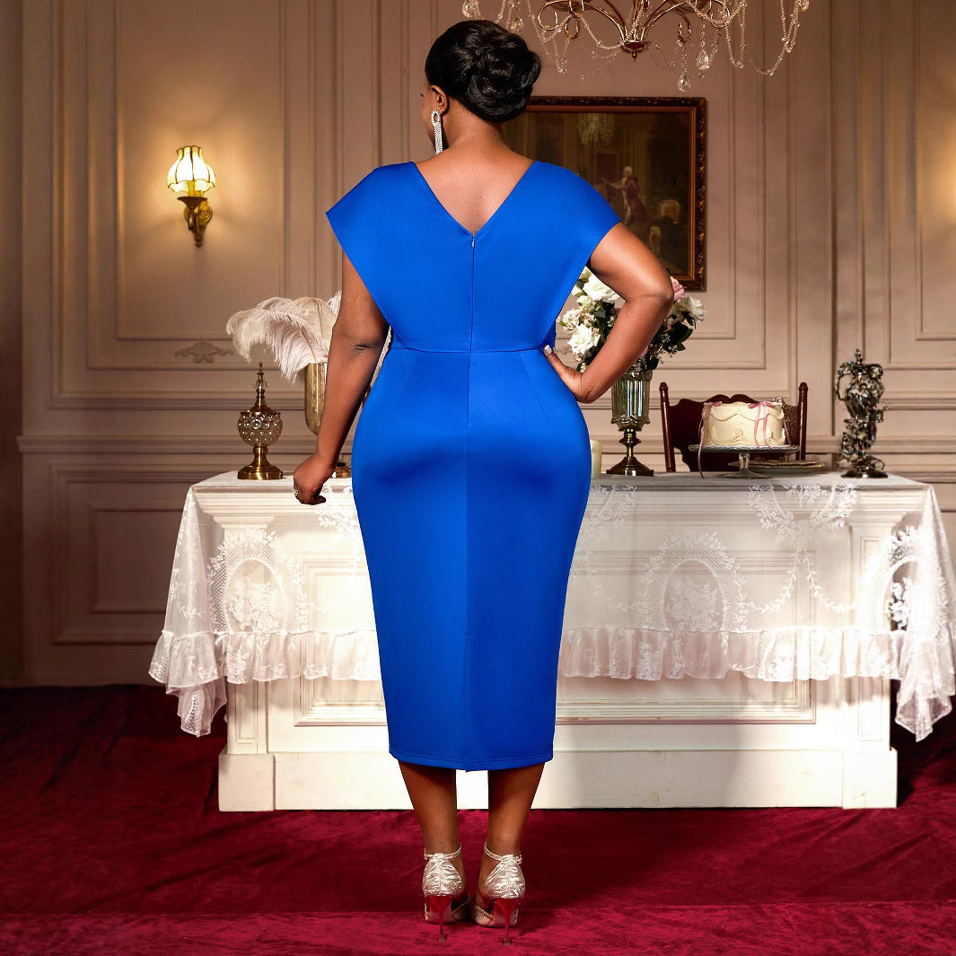 European And American Plus Size Wedding Party Waist Slimming Hip-wrapped Party Dress