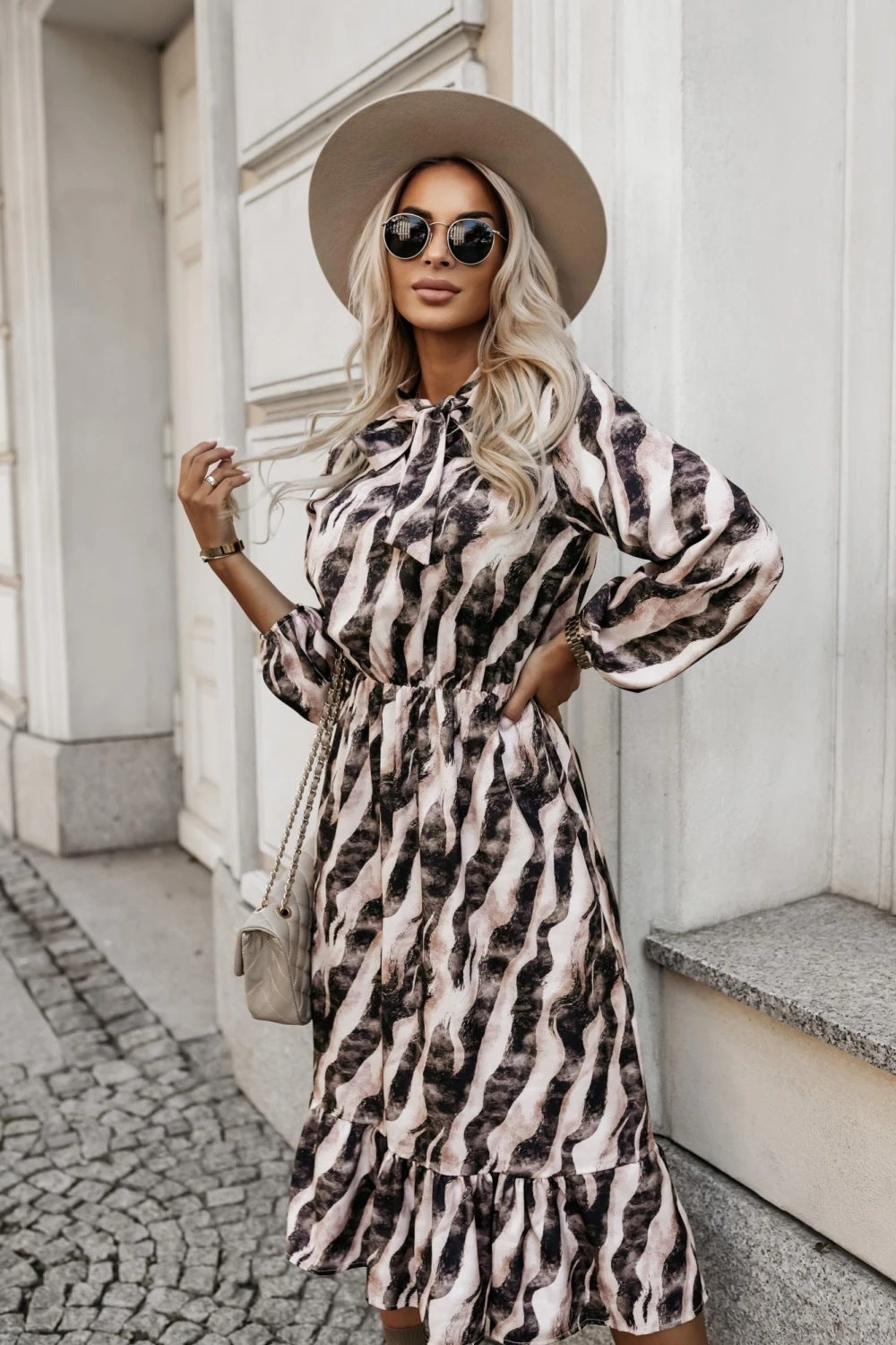 Women's Fashion Long-Sleeve Zebra Print Dress