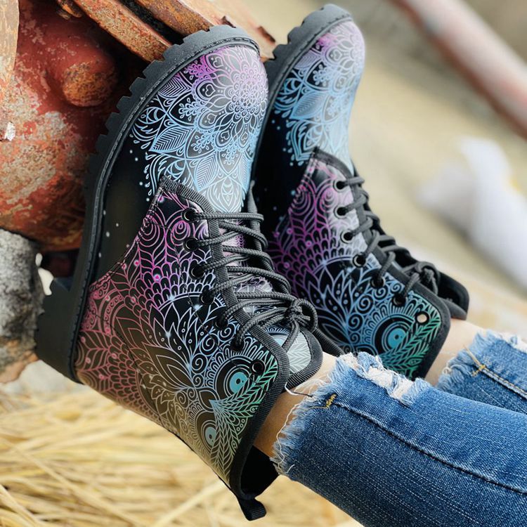 Plus Size Women's Multi-Color Printed Martin Boots