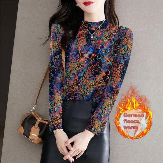 Women's Half Turtleneck Printed Outerwear Bottoming Shirt