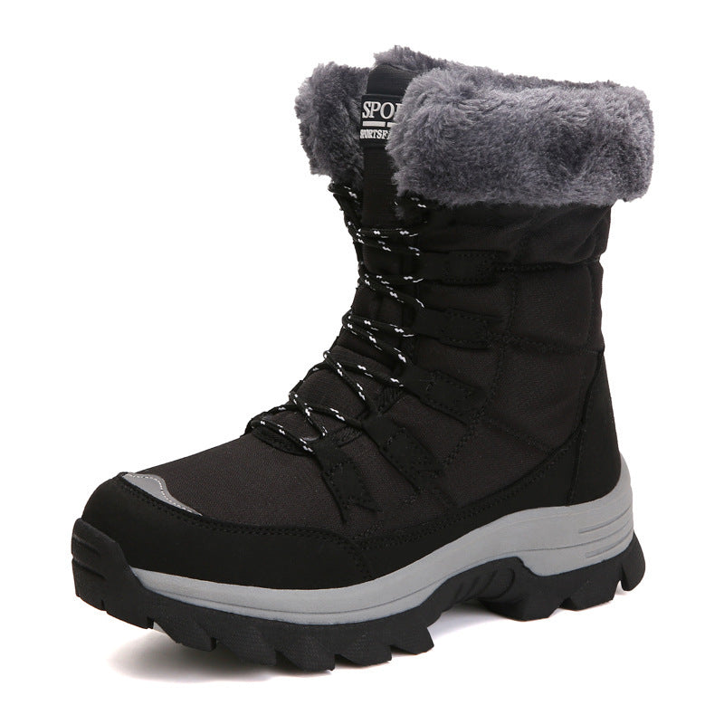 Velvet-Lined Warm Cotton Snow Boots - High Top Padded Winter Shoes