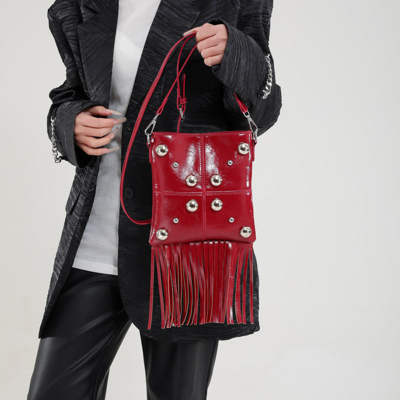 Studded Shoulder Tassel Trendy Crossbody Bag