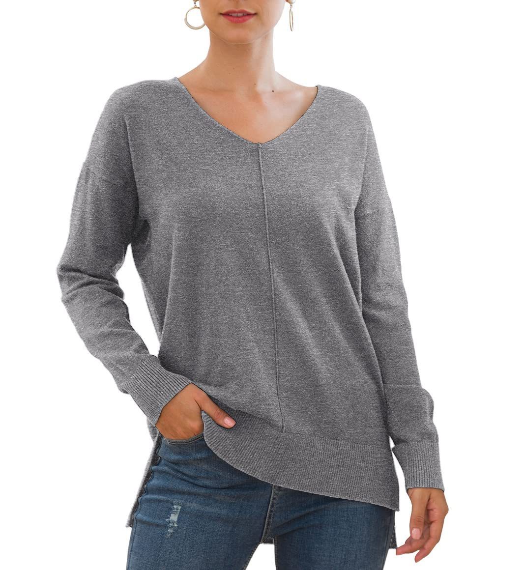 V-Neck Knitted Sweater with Batwing Sleeves